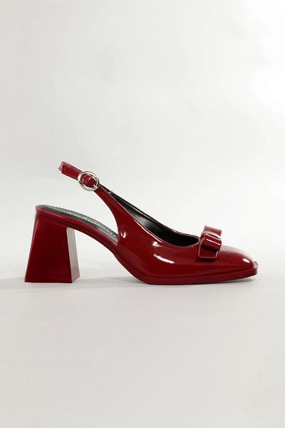 Lio Shoes Pantofi cu toc din piele lăcuită de damă, burgundă, cu vârf pătrat, fundă, talpă TPU KBRDRF101