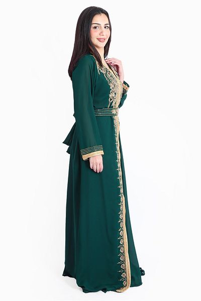 IKKXA Crystal Craft Dazzling Threadwork Green Kaftan IKW1110