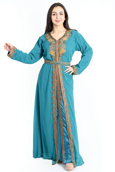 IKKXA Crystal Craft Threadwork Turquoise Kaftan IKW9876