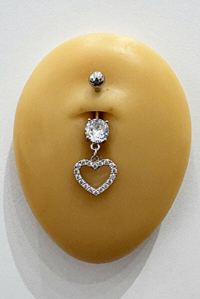 DM AKSESUAR Kalp Model Yılan Sallantılı Taşlı Göbek Piercingi
