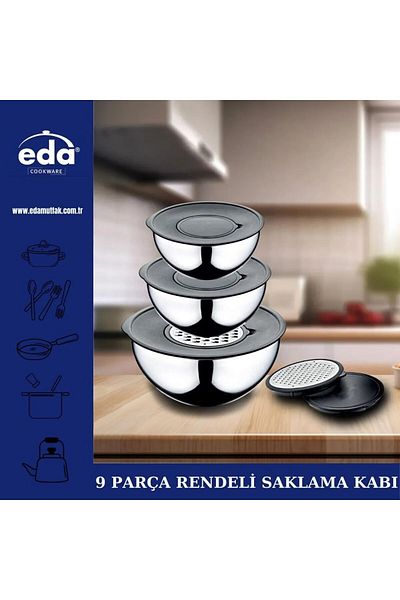 Doremcy Eda 9 Piece Mixing, Whipping and Storage Container Set with Grater – 16, 20, 24 Cm, Lid, Grater