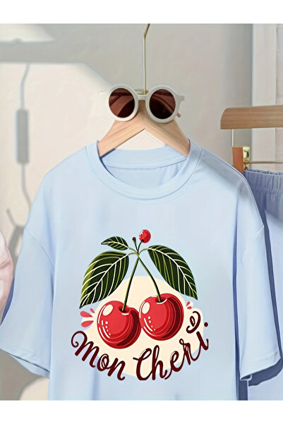 PENTHİLUS Chic Spring/Summer Set for Girls Featuring a Short-Sleeved Cherry Print Blouse and Wide-Leg Pants