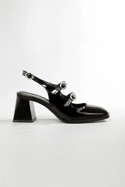 Lio Shoes Pantofi cu toc din piele neagră pentru femei, cu vârf pătrat, talpă TPU KSYHR103