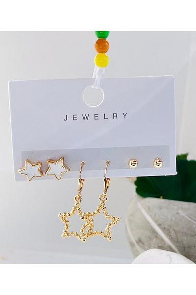 KOALA COMPANY Gold Color Set of 3 Star Earrings