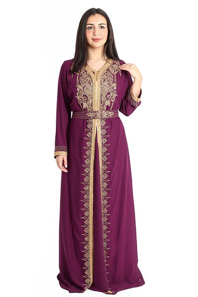 IKKXA Crystal Craft Dazzling Threadwork Purple Kaftan IKW1110
