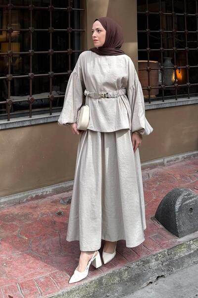 lamelif Balloon Sleeve Blouse-Skirt Suit Stone, Technological Performance