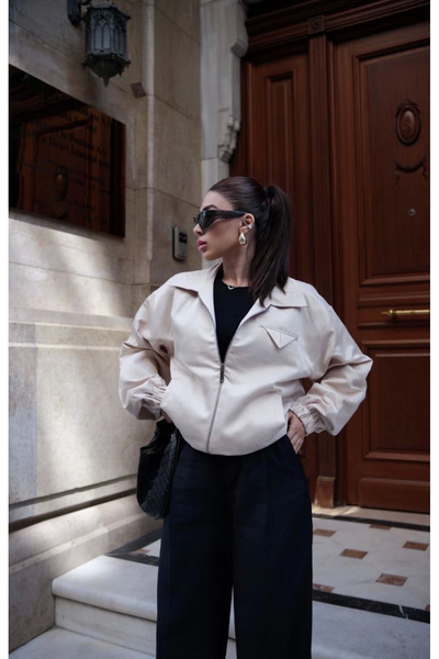 velmorafashion Velmora Zippered Shirt Collar Bomber Jacket - White -