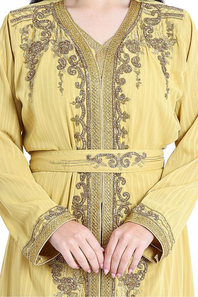 IKKXA Handcrafted Embellished Yellow Kaftan IKW1090