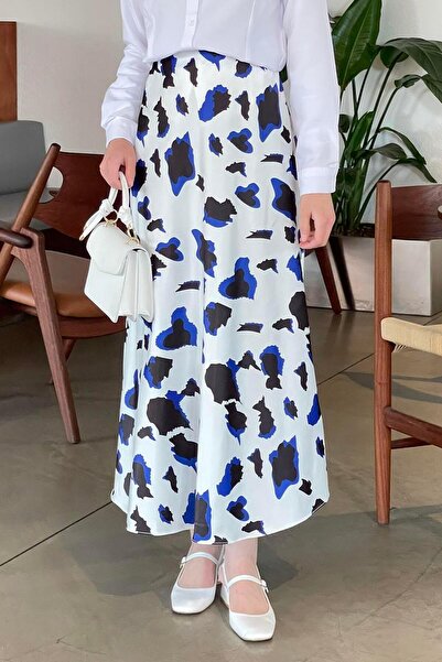 lamelif Fusta Leopard - Bumbac Satinat Albastru Ecru