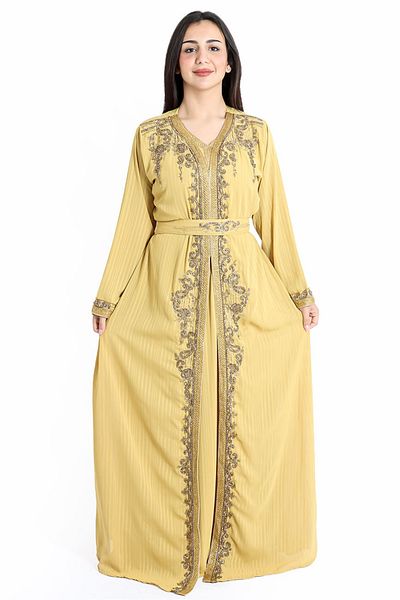 IKKXA Handcrafted Embellished Yellow Kaftan IKW1090