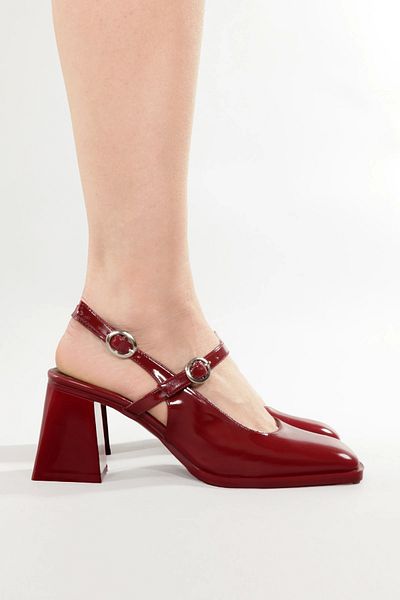 Lio Shoes Pantofi cu toc din piele lăcuită de damă, cu vârf pătrat, cu cataramă, talpă TPU KBRDRB101