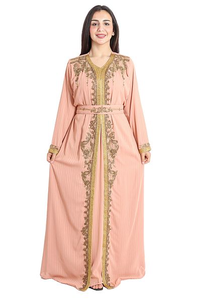 IKKXA Handcrafted Embellished Peach Kaftan IKW1090