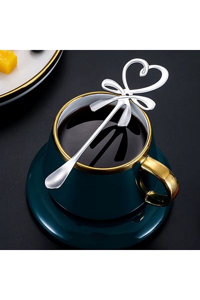 LOVYCO Silver Color Heart Shaped Mini Coffee, Tea Presentation Spoon, Mini Heart Love Spoon 2 Pieces