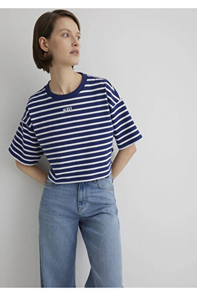 Mavi Τυπωμένο λογότυπο ριγέ μπλουζάκι με μπλε ναυτικό Crop Crop / Short Cut1612228-86681