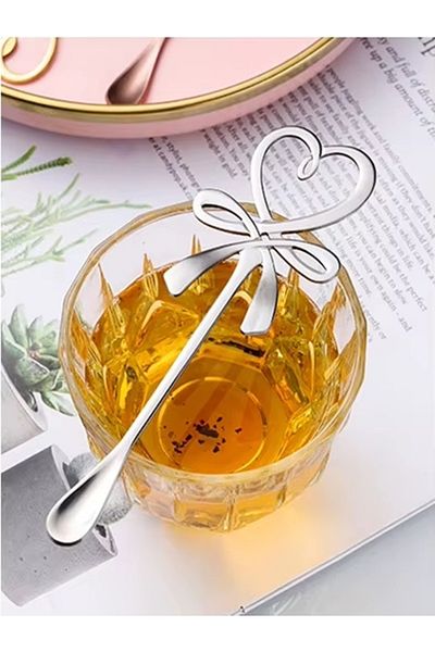 LOVYCO Silver Color Heart Shaped Mini Coffee, Tea Presentation Spoon, Mini Heart Love Spoon 2 Pieces