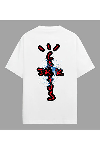 Edizen Tricou Travis Scott Cactus Jack Premium Unisex Oversize 100% Bumbac Alb