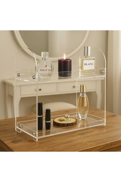 HomeSide Two-Tier Makeup and Jewelry Organizer - Tabletop Perfume Stand, Bathroom Organizer Shelf