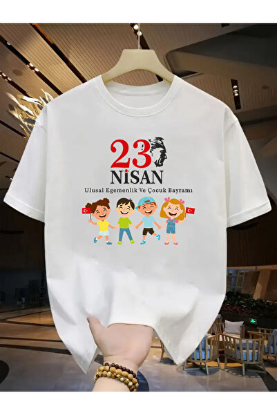 Eysaah 23 Απριλίου Atatürk Printed Premium Tshirt με γιακά ποδηλάτου για παιδιά