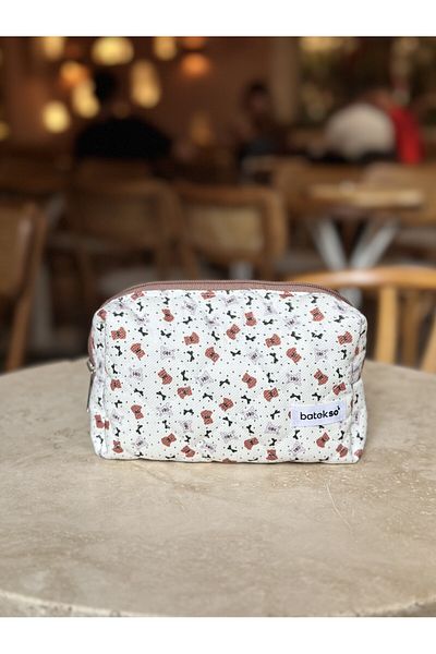 Batekso Rabbit and Teddy Bear Patterned Pencil Bag