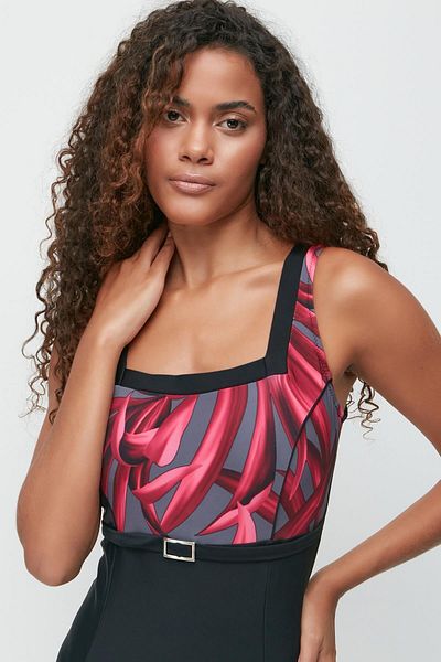 C&City Square Neck Swimsuit 7753 Black/Red