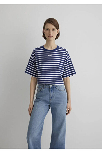Mavi Τυπωμένο λογότυπο ριγέ μπλουζάκι με μπλε ναυτικό Crop Crop / Short Cut1612228-86681