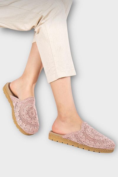 Liger Women's Straw Knit Embroidered Closed Front Daily Comfortable Slippers Powder