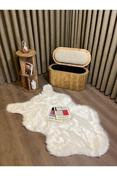 Aberteka Ricco Teddy Kumaş SütlüKahve Ahşap Puf Bench