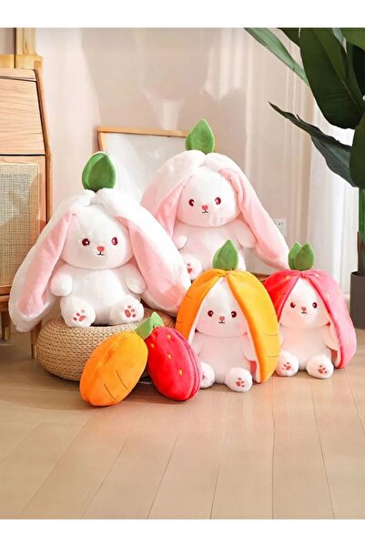 Store Sevimli Çilek Peluş Tavşan Büyük Boy 50 Cm