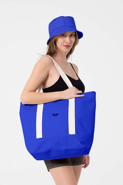 C&City Blaue Strandtasche aus Leinen - mit Tasche