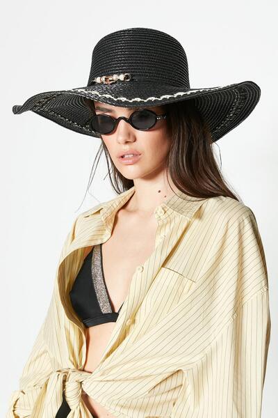 C&City قبعة للشاطئ من القش Y23730-04 لون أسود