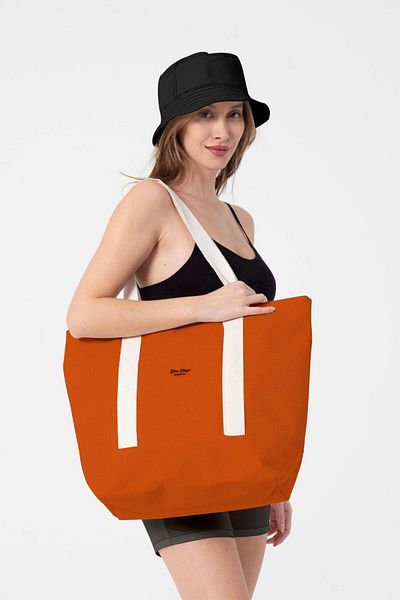 C&City Ziegelfarbene Strandtasche aus Leinen - mit Tasche