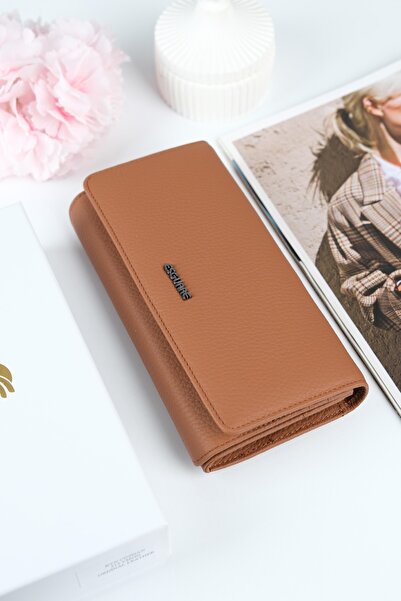 ESGUARE محفظة نسائية بتصميم جلد طبيعي 100% مع مقصورات