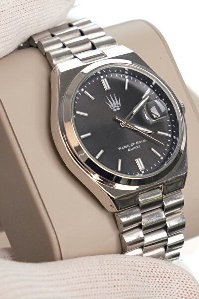 WATCHOFROYAL ساعة يد سوداء فضية المحيط