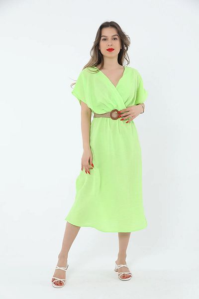 Nazline Women's Belted Slit V-Neck Dress