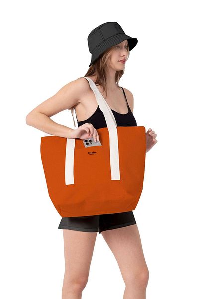 C&City Ziegelfarbene Strandtasche aus Leinen - mit Tasche