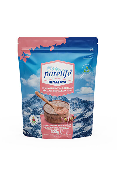PureLife Himalaya Tuzu Ince Iyotlu Kristal Kaya Tuzu Pembe 500g | Rafine Edilmemiş & Doğal | Zengin Mineralli