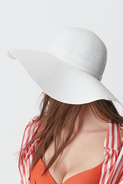 C&City White Straw Beach Hat - Women's, Y1730-14