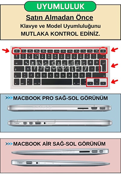 Mcstorey Macbook Air Pro Klavye Koruyucu (TÜRKÇE Q) (ESKİ USB'Lİ MODEL 2008-2017) A1466 A1502 Uyumlu Ombre
