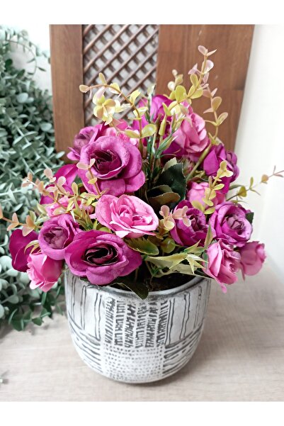 Cennet Home Yabangülü aranjmanı kare desenli beton saksıda masaüstü dekoratif...