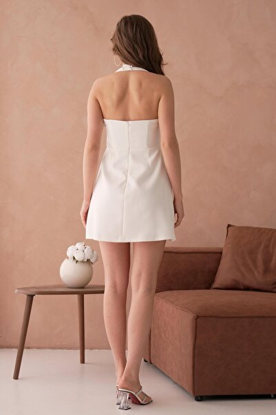 ZISHAN Boyundan Askılı Kare Yaka Mini Mezuniyet & Balo Abiye Elbise 802