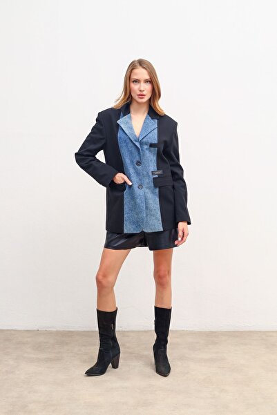 Perryes Kadın Denim Detaylı Blazer Ceket Siyah