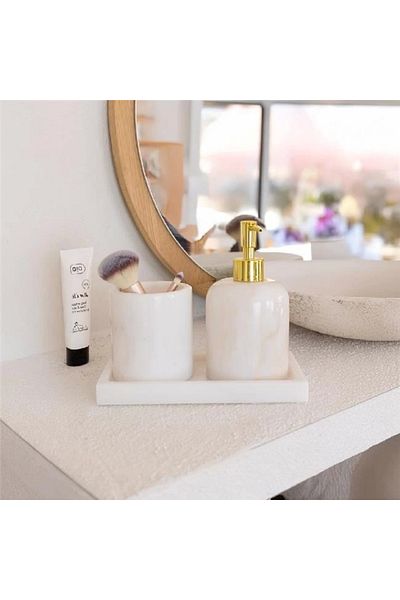 Akayev Σετ Μπάνιου Marble White 3 τεμαχίων Σετ Διανομέα Υγρού Σαπουνιού Κουζίνας