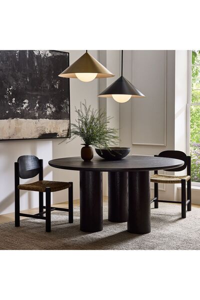 Deer Mobilya Albano Ahşap 140 Cm Bohem Yemek Masası Mat Siyah Meşe Hareli