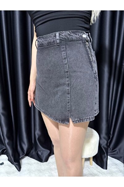 BASIC.ES Kadın Yırtmaç Detaylı Denim Şort Etek