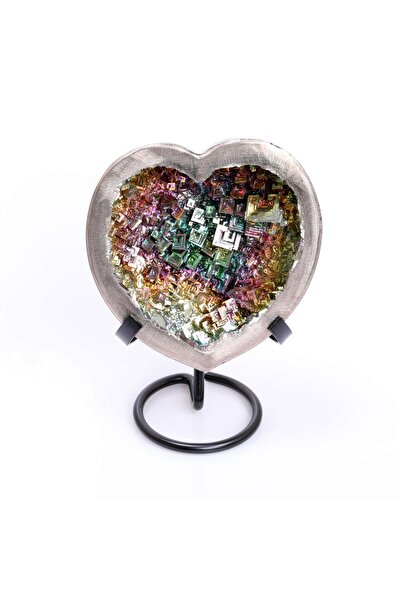 Taş Sandığı Bizmut Kalp Şeklinde Dekoratif Kase - 10x10 cm, Metal Ayaklı