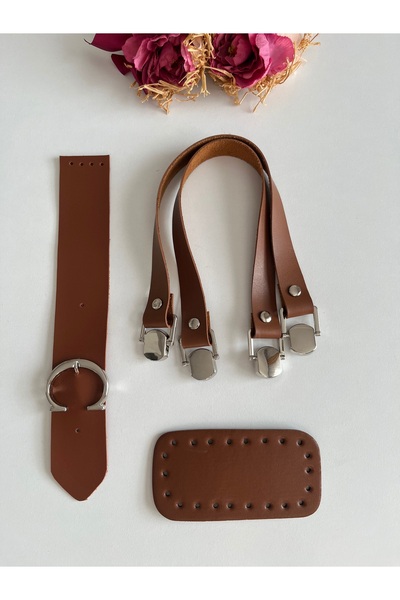 zg hobi aksesuar Örgü çantalar için gümüş renk detaylı deri sap , kapak ,taba...