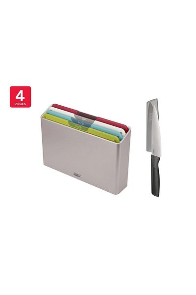 Joseph Joseph Jj 60230 مجموعة ألواح التقطيع على شكل أيقونة فوليو مع سكين الشيف الملون