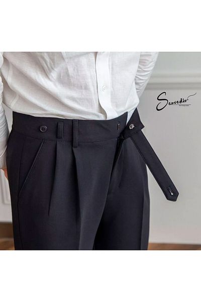 town walker Men's Winter Italian Belted Pleated Pants Old Money