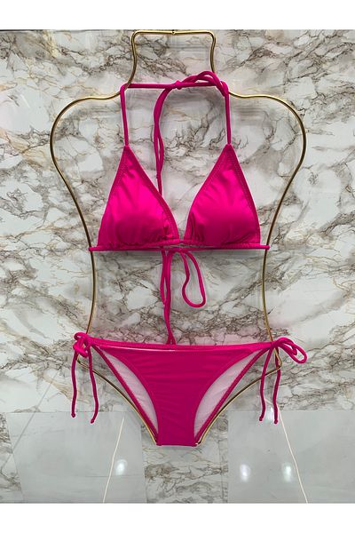 XORVİO Women's Flexible Lycra Stylish Drawstring Dark Pink Bikini Set New Season