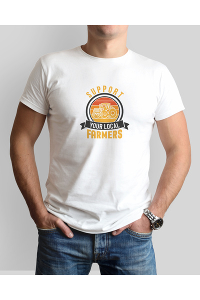 ONUR KANGAL تي شيرت برقبة دائرية مطبوع عليه شعار المزارع والجرار - Premium-TC...